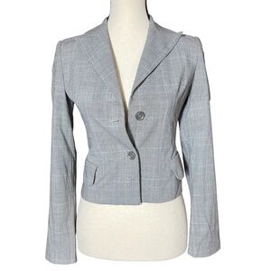 80's UNITED COLORS OF BENETTON Classic Gray Pale Pink Stripe Check Blazer